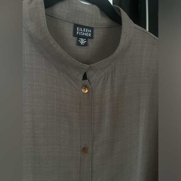 Eileen Fisher Blouse Tunic Linen Blend Size XL Boho Organic Charcoal Gray - Picture 4 of 11